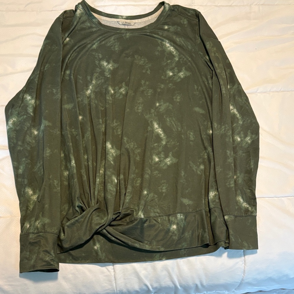 L.L. Bean Olive Green Tie-Front Long Sleeve Tee